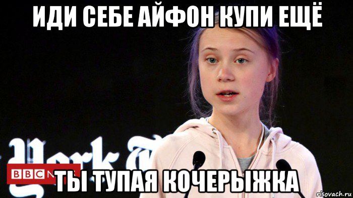 иди себе айфон купи ещё ты тупая кочерыжка, Мем Greta