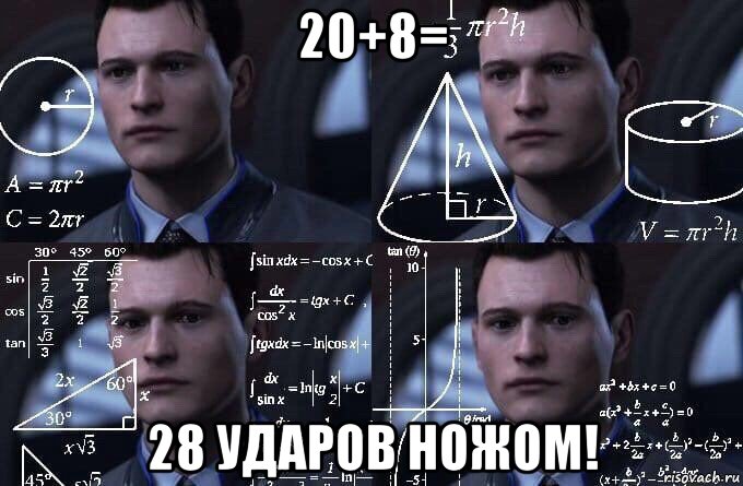 20+8= 28 ударов ножом!, Мем  Коннор задумался