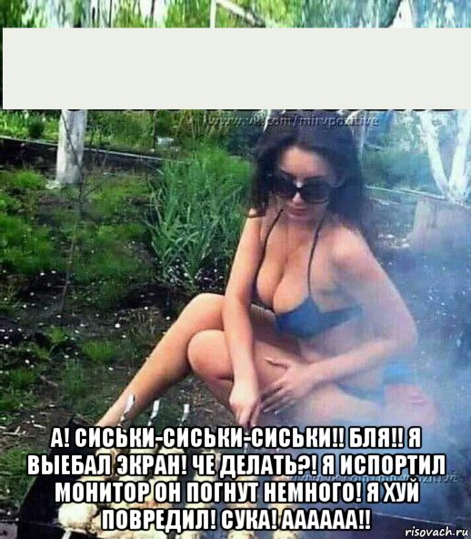  а! сиськи-сиськи-сиськи!! бля!! я выебал экран! че делать?! я испортил монитор он погнут немного! я хуй повредил! сука! аааааа!!, Мем Красотка