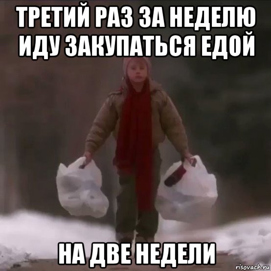 третий раз за неделю иду закупаться едой на две недели, Мем Один дома