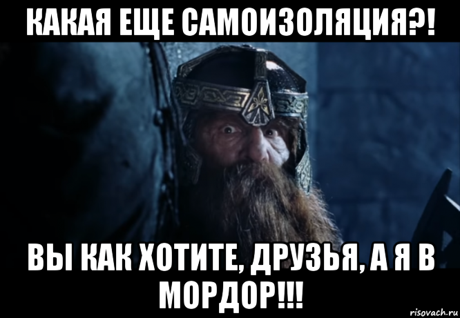 какая еще самоизоляция?! вы как хотите, друзья, а я в мордор!!!, Мем Ошалелый Гимли