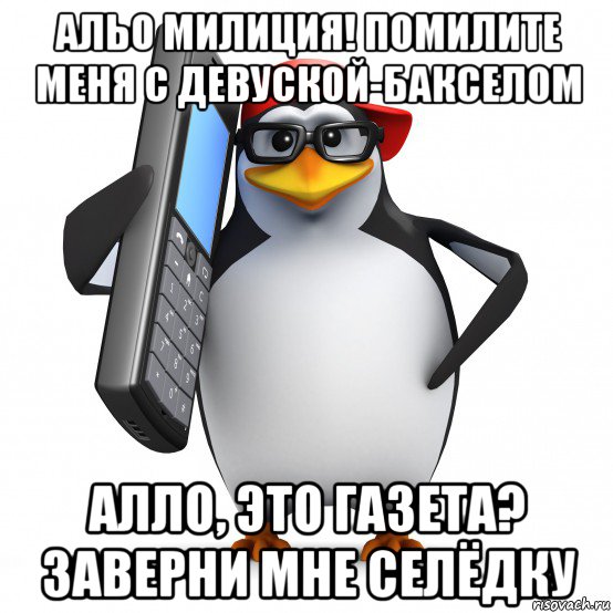 альо милиция! помилите меня с девуской-бакселом алло, это газета? заверни мне селёдку, Мем   Пингвин звонит