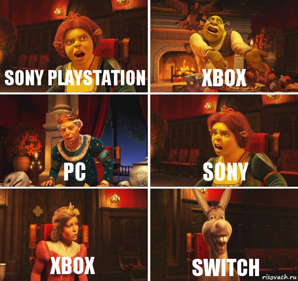 Sony Playstation XBox PC Sony Xbox Switch, Комикс  Шрек Фиона Гарольд Осел