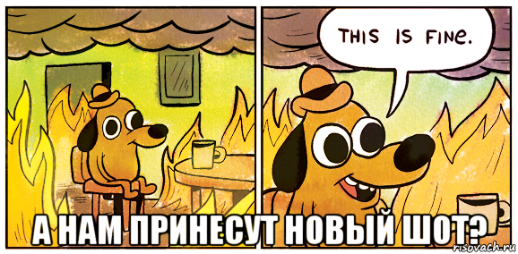  а нам принесут новый шот?, Мем This is fine