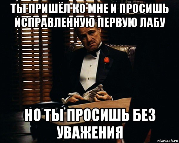 ты пришёл ко мне и просишь исправленную первую лабу но ты просишь без уважения, Мем Дон Вито Корлеоне