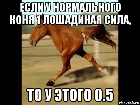 если у нормального коня 1 лошадиная сила, то у этого 0.5, Мем Двуногий конь