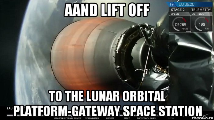 aand lift off to the lunar orbital platform-gateway space station, Мем Falcon 9 B5 Merlin 1D Vac