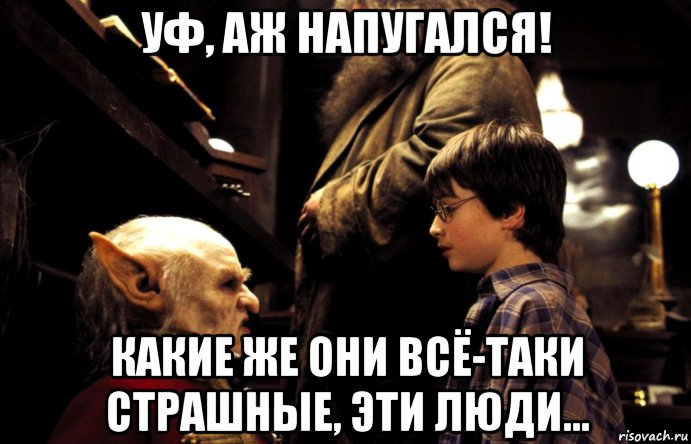 уф, аж напугался! какие же они всё-таки страшные, эти люди..., Мем Гоблин
