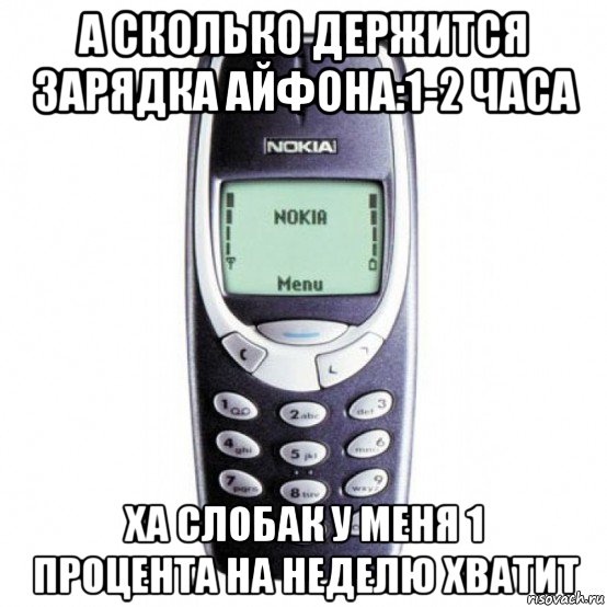 а сколько держится зарядка айфона:1-2 часа ха слобак у меня 1 процента на неделю хватит