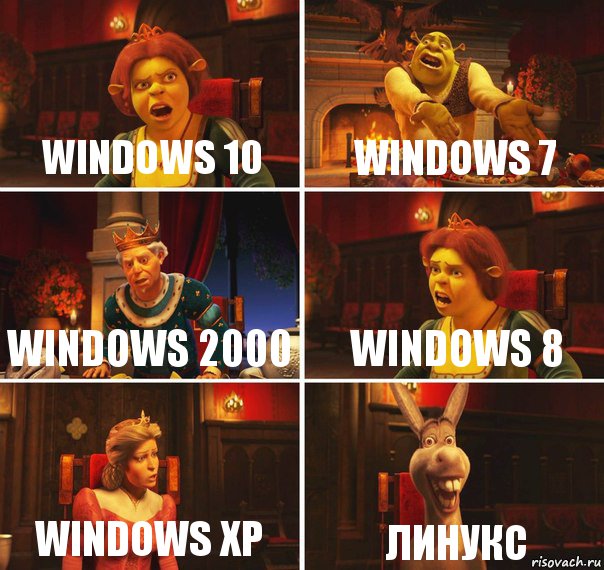 Windows 10 Windows 7 Windows 2000 Windows 8 Windows XP Линукс, Комикс  Шрек Фиона Гарольд Осел