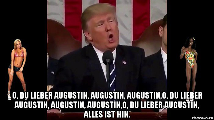  o, du lieber augustin, augustin, augustin,o, du lieber augustin, augustin, augustin,o, du lieber augustin, alles ist hin., Мем Трамп поет