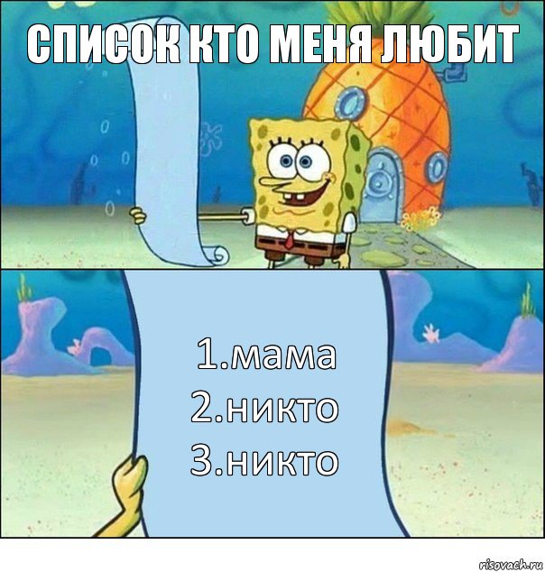 Список кто меня любит 1.мама
2.никто
3.никто, Комикс Список Спанч Боба