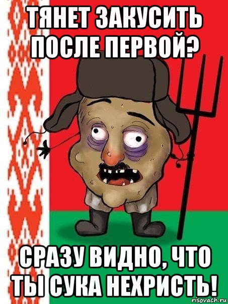 тянет закусить после первой? сразу видно, что ты сука нехристь!, Мем Ватник белорусский