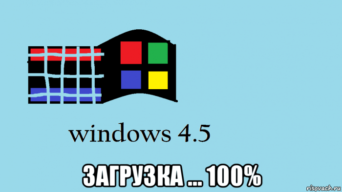  загрузка ... 100%, Мем Windows 45