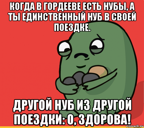 когда в гордееве есть нубы, а ты единственный нуб в своей поездке. другой нуб из другой поездки: о, здорова!, Мем  Я сделяль