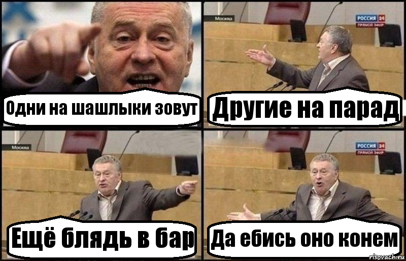 Одни на шашлыки зовут Другие на парад Ещё блядь в бар Да ебись оно конем, Комикс Жириновский