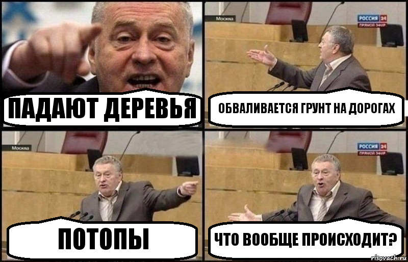 ПАДАЮТ ДЕРЕВЬЯ ОБВАЛИВАЕТСЯ ГРУНТ НА ДОРОГАХ ПОТОПЫ ЧТО ВООБЩЕ ПРОИСХОДИТ?, Комикс Жириновский