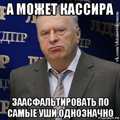 а может кассира заасфальтировать по самые уши.однозначно, Мем Хватит это терпеть (Жириновский)