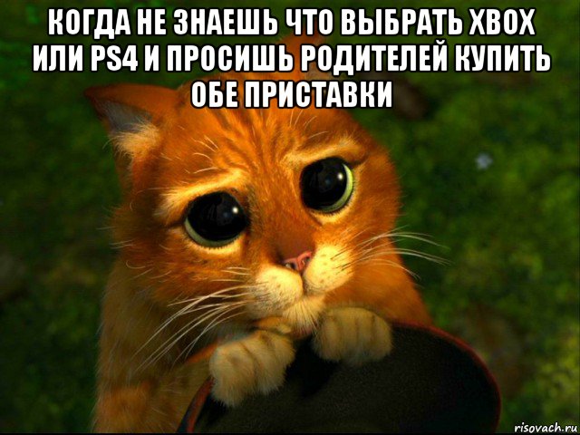 когда не знаешь что выбрать xbox или ps4 и просишь родителей купить обе приставки , Мем кот из шрека