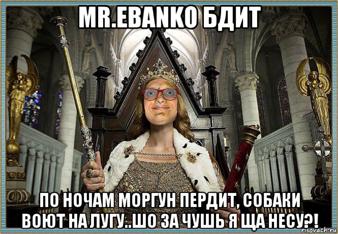 mr.ebanko бдит по ночам моргун пердит, собаки воют на лугу..шо за чушь я ща несу?!, Мем MrEbanko - Королева Палаты