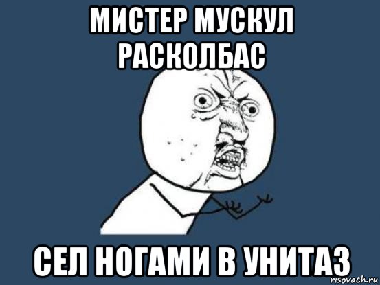 мистер мускул расколбас сел ногами в унитаз, Мем Ну почему