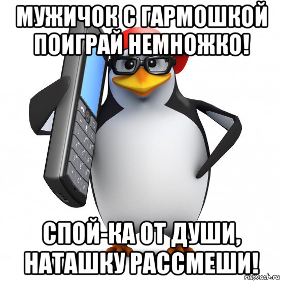 мужичок с гармошкой поиграй немножко! спой-ка от души, наташку рассмеши!, Мем   Пингвин звонит