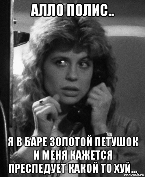 алло полис.. я в баре золотой петушок и меня кажется преследует какой то хуй..., Мем Сара Коннор