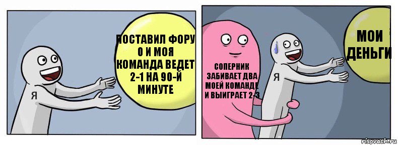 поставил фору 0 и моя команда ведет 2-1 на 90-й минуте соперник забивает два моей команде и выиграет 2-3 мои деньги