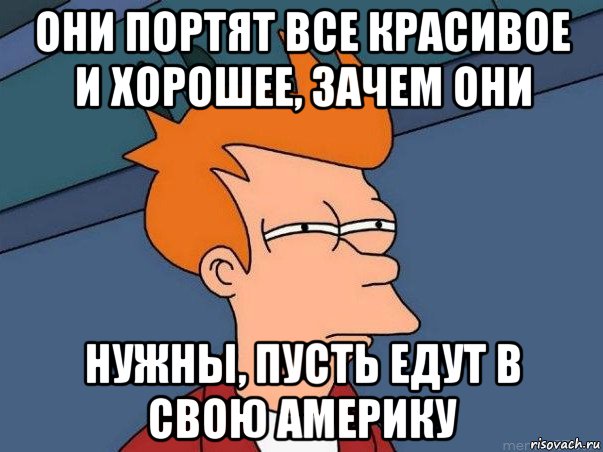 они портят все красивое и хорошее, зачем они нужны, пусть едут в свою америку, Мем  Фрай (мне кажется или)