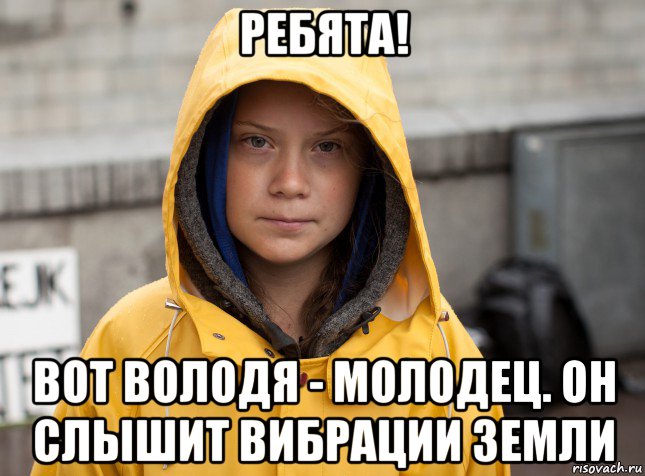 ребята! вот володя - молодец. он слышит вибрации земли, Мем Greta
