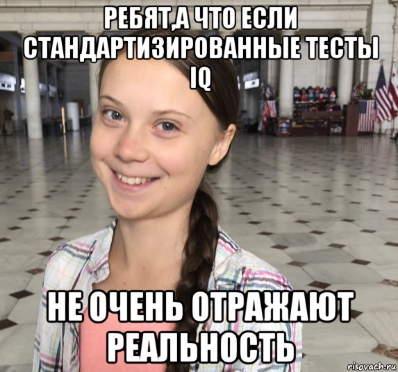 ребят,а что если стандартизированные тесты iq не очень отражают реальность, Мем Greta