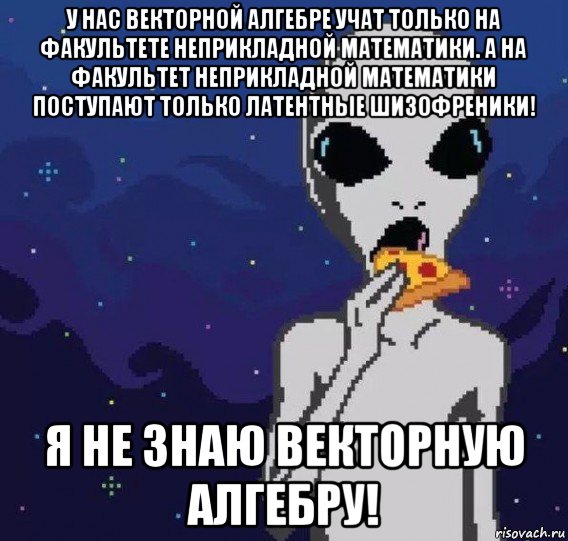 у нас векторной алгебре учат только на факультете неприкладной математики. а на факультет неприкладной математики поступают только латентные шизофреники! я не знаю векторную алгебру!, Мем Иностранные языки