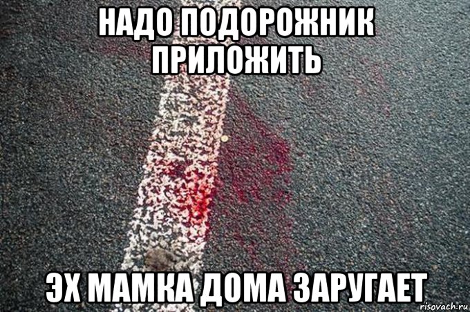 надо подорожник приложить эх мамка дома заругает, Мем Кровь