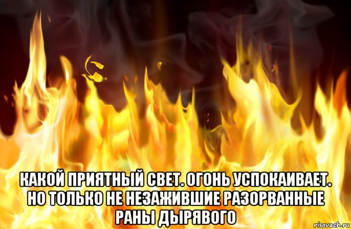  какой приятный свет. огонь успокаивает. но только не незажившие разорванные раны дырявого