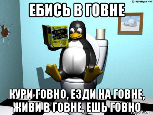 ебись в говне кури говно, езди на говне, живи в говне, ешь говно, Мем Пингвин тукс срёт