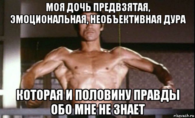 моя дочь предвзятая, эмоциональная, необъективная дура которая и половину правды обо мне не знает, Мем Подмышки Брюса Ли