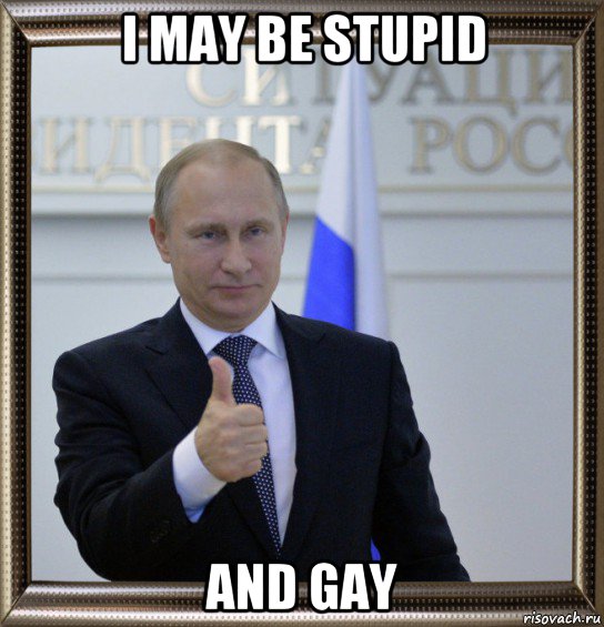 i may be stupid and gay, Мем Путин палец вверх