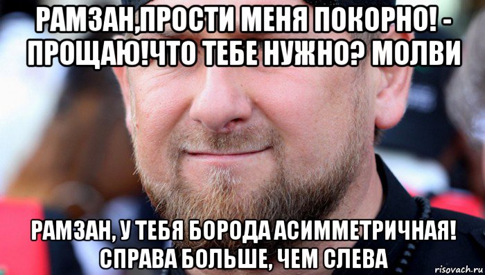 рамзан,прости меня покорно! - прощаю!что тебе нужно? молви рамзан, у тебя борода асимметричная! справа больше, чем слева, Мем Ramzan