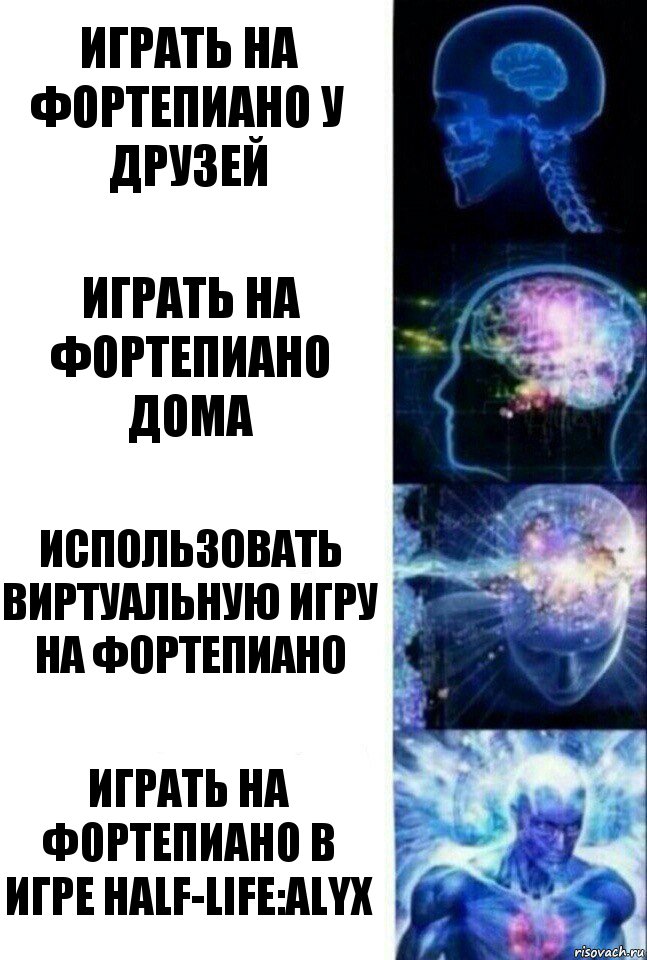 играть на фортепиано у друзей Играть на фортепиано дома Использовать виртуальную игру на фортепиано Играть на фортепиано в игре Half-life:alyx, Комикс  Сверхразум