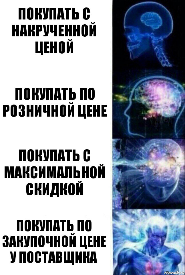 Покупать с накрученной ценой Покупать по розничной цене Покупать с максимальной скидкой Покупать по закупочной цене у поставщика, Комикс  Сверхразум