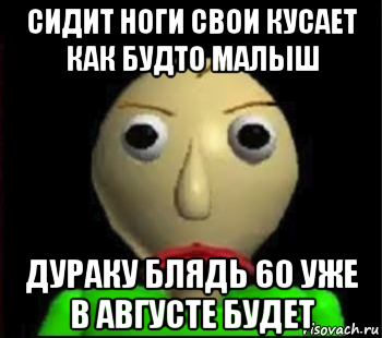 сидит ноги свои кусает как будто малыш дураку блядь 60 уже в августе будет, Мем Злой Балди