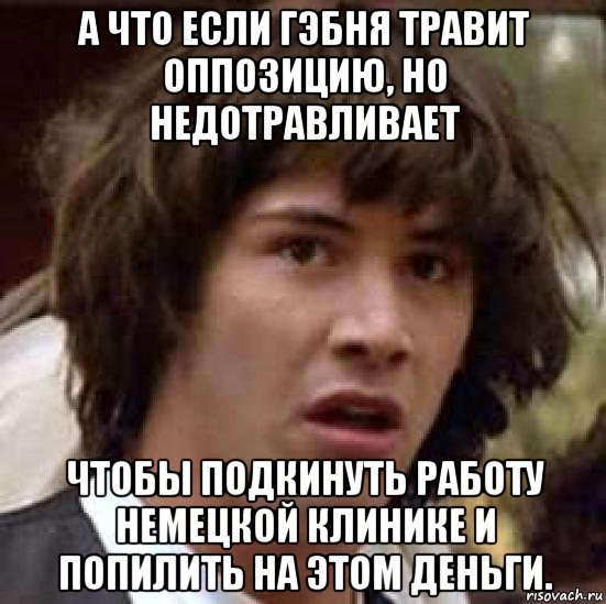 а что если гэбня травит оппозицию, но недотравливает чтобы подкинуть работу немецкой клинике и попилить на этом деньги., Мем А что если (Киану Ривз)