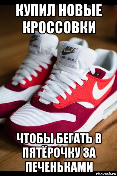 купил новые кроссовки чтобы бегать в пятёрочку за печеньками, Мем Air max