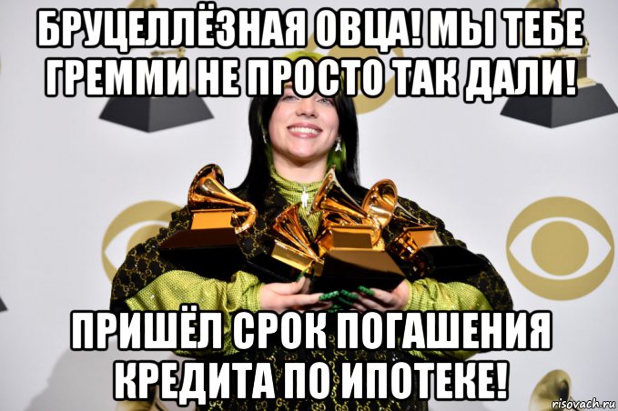 бруцеллёзная овца! мы тебе гремми не просто так дали! пришёл срок погашения кредита по ипотеке!, Мем Billy Eilish