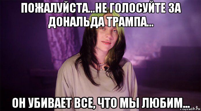 пожалуйста...не голосуйте за дональда трампа... он убивает все, что мы любим..., Мем Billy Eilish