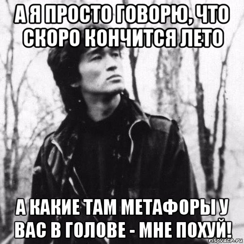 а я просто говорю, что скоро кончится лето а какие там метафоры у вас в голове - мне похуй!, Мем Цой
