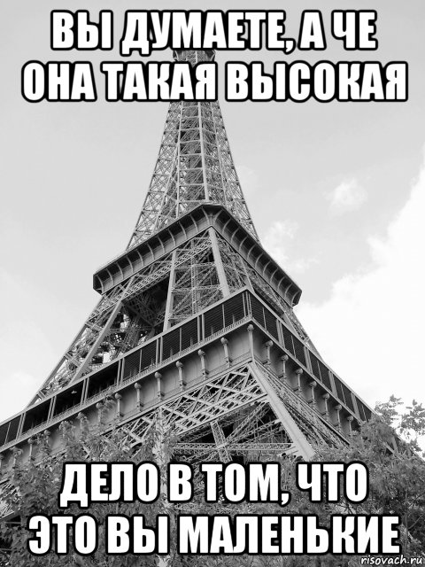 вы думаете, а че она такая высокая дело в том, что это вы маленькие, Мем Эйфелева башня