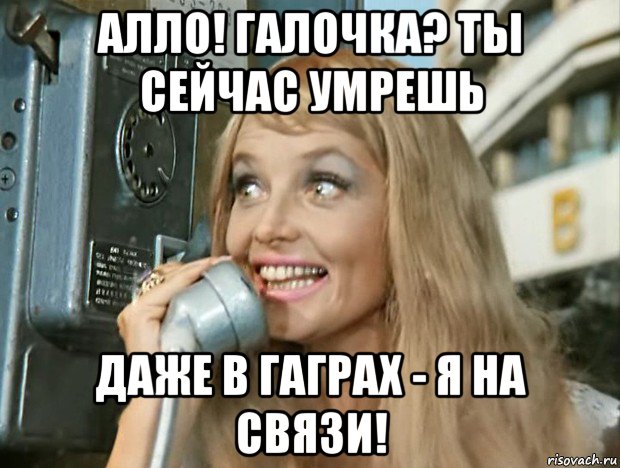 алло! галочка? ты сейчас умрешь даже в гаграх - я на связи!, Мем Галочка