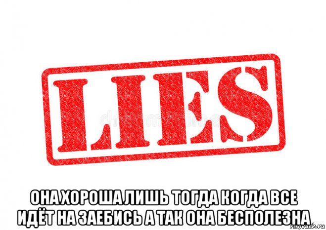  она хороша лишь тогда когда все идёт на заебись а так она бесполезна, Мем Ложь