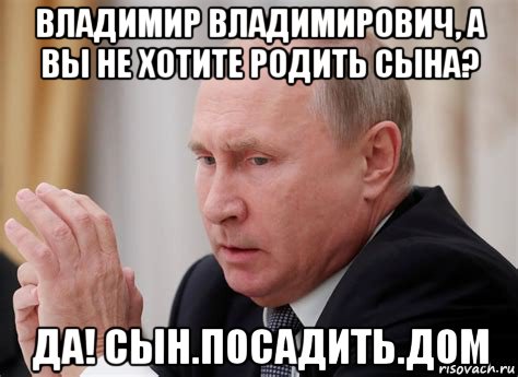 владимир владимирович, а вы не хотите родить сына? да! сын.посадить.дом, Мем Путин